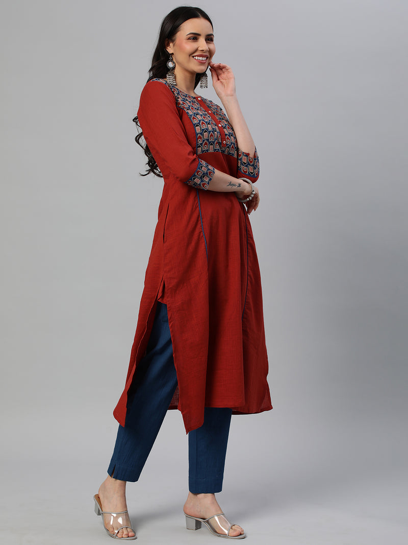 Khoobsurat - A cotton slub straight kurta with arm hole princess yoke.