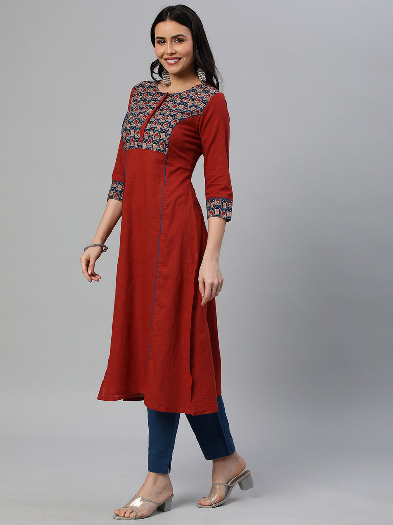 Khoobsurat - A cotton slub straight kurta with arm hole princess yoke.