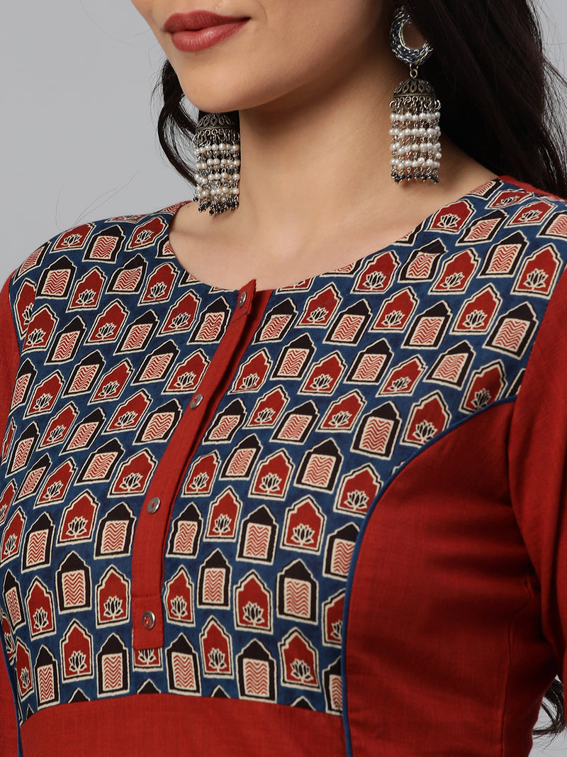 Khoobsurat - A cotton slub straight kurta with arm hole princess yoke.