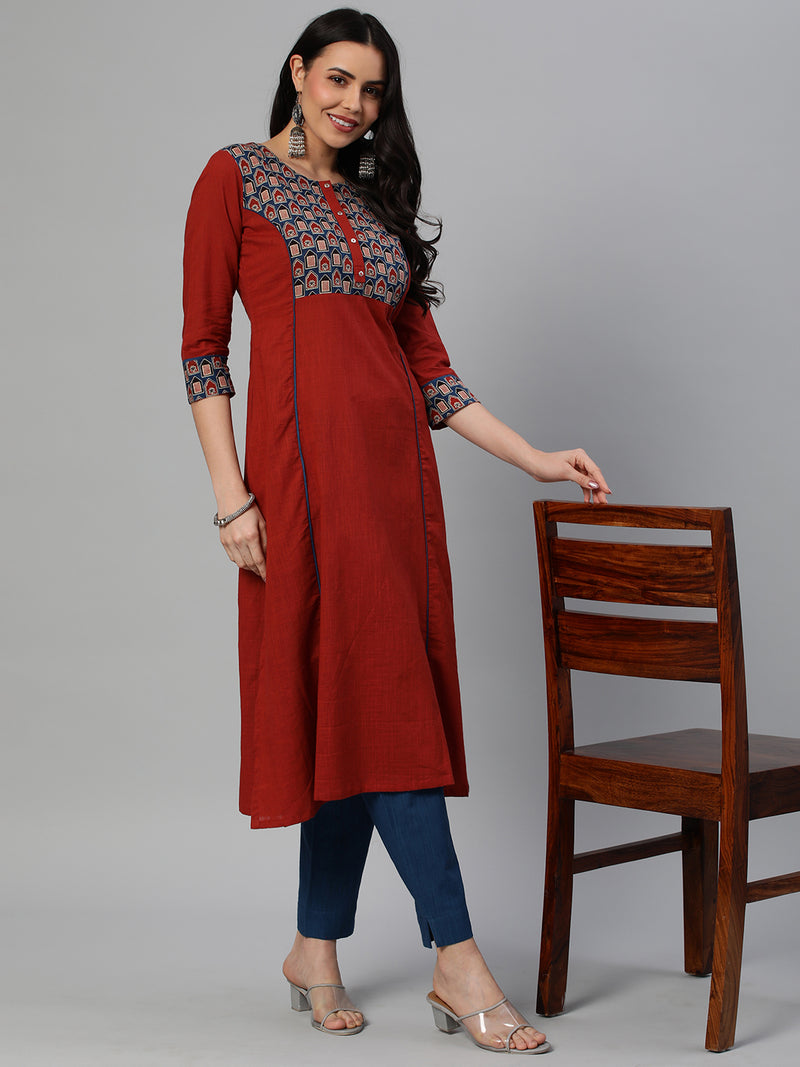 Khoobsurat - A cotton slub straight kurta with arm hole princess yoke.