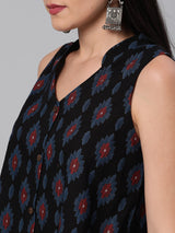 Printed Sleeveless Flared Cotton Top.