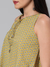 Printed Sleeveless Flared Cotton Top.