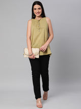 Printed Sleeveless Flared Cotton Top.