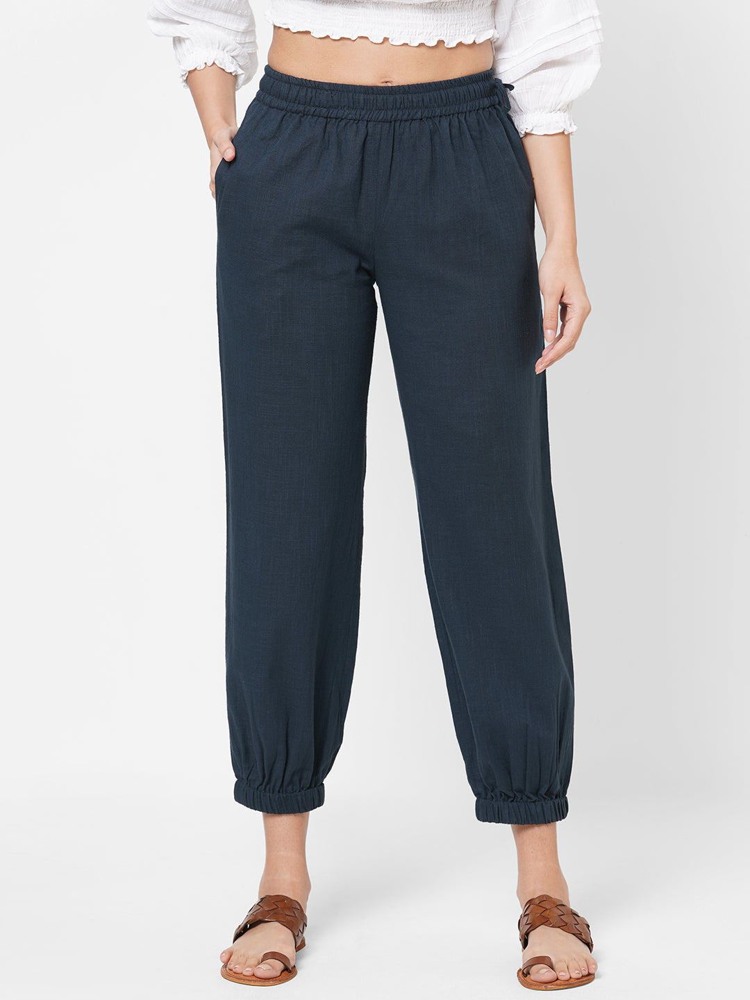 Elasticated Cotton harem pant (Blue)