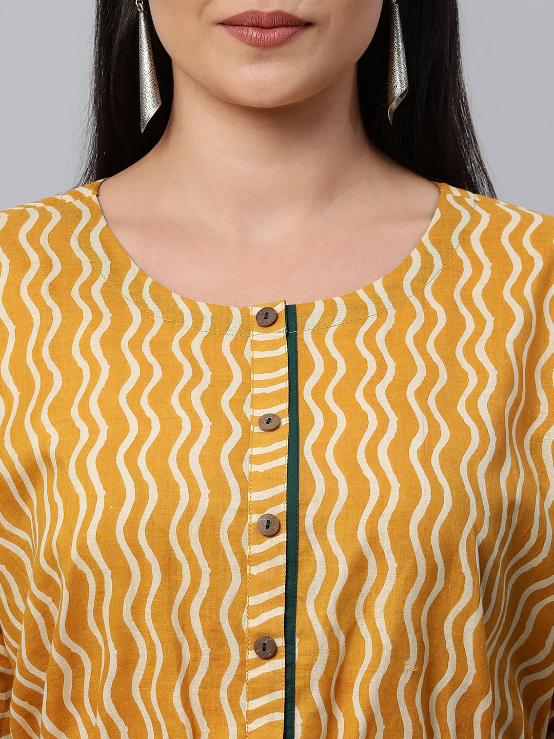 Udaan - Printed kimono sleeves cotton dress with front placket button detailing and belt