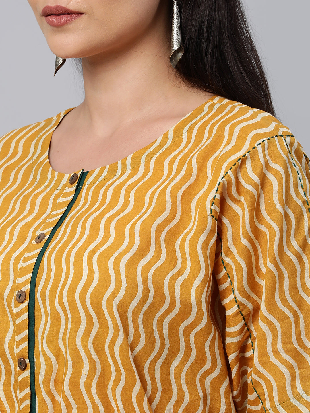 Udaan - Printed kimono sleeves cotton dress with front placket button detailing and belt