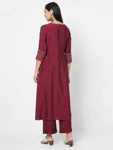 VAMA - Silk blend A line kurta with embroidery on yoke and sleeves