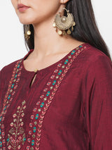 VAMA - Silk blend A line kurta with embroidery on yoke and sleeves