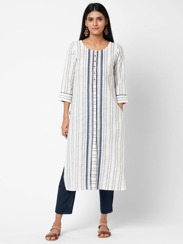 Embellished Straight Cotton Dobby Kurta