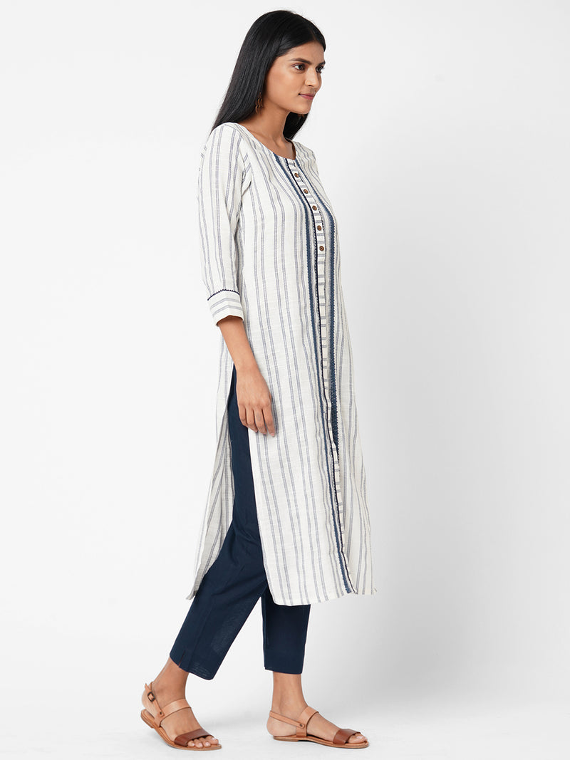 Embellished Straight Cotton Dobby Kurta