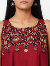 Cotton flared kurta with kalamkari applique embroidery