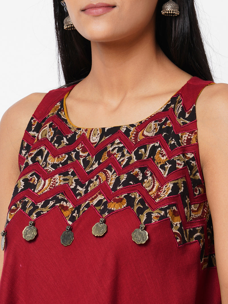 Cotton flared kurta with kalamkari applique embroidery