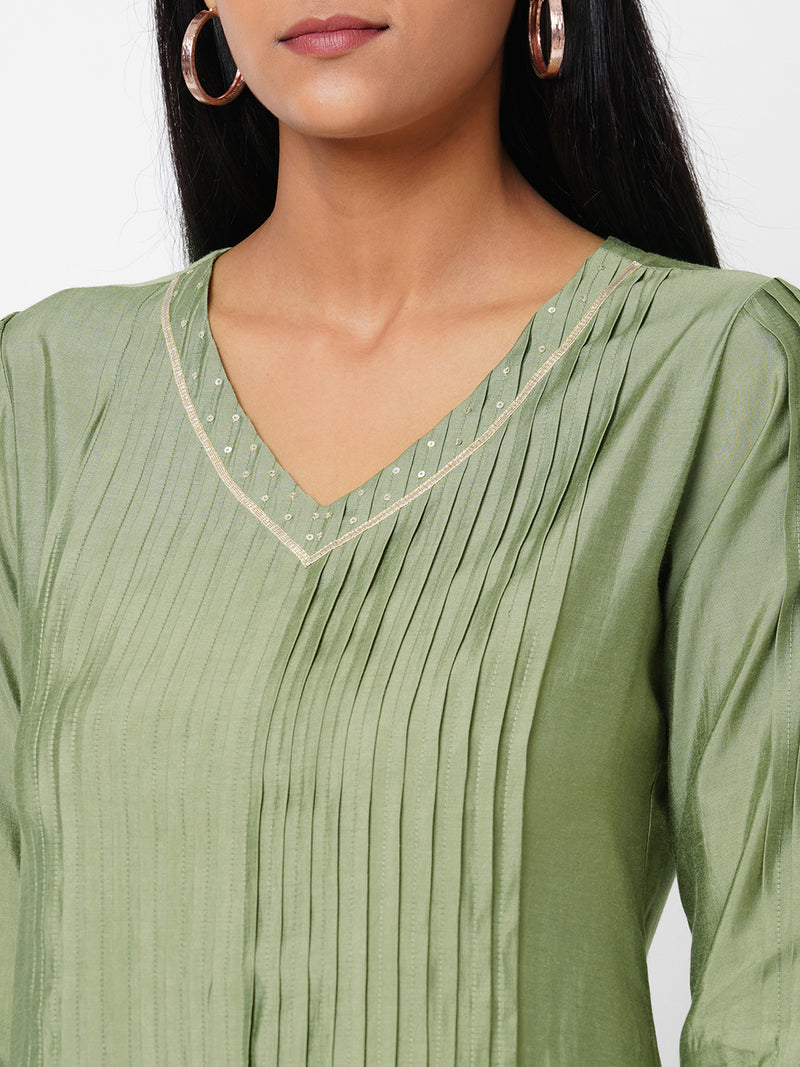 VAMA - Silk blend pleated straight kurta