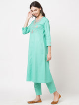 Casual cotton machine embroidered kurta with round neck