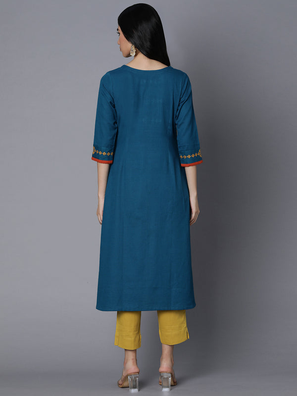 A line flex kurta with embroidery on neck and sleeves