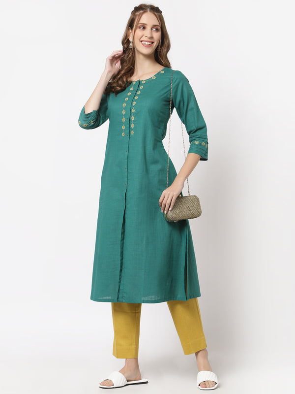 A line cotton kurta with embroidery
