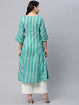 Flared printed cotton kurta with gather detailing