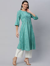 Flared printed cotton kurta with gather detailing