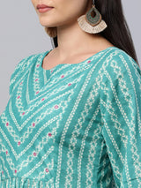 Flared printed cotton kurta with gather detailing