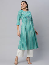 Flared printed cotton kurta with gather detailing