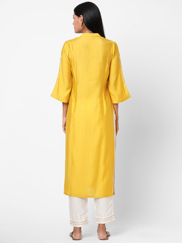 VAMA - Silk blend kurta with sleeve emb