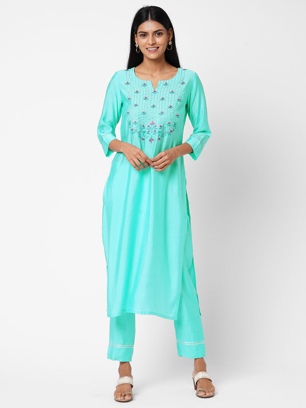 Embroidered Straight Kurta with Pants