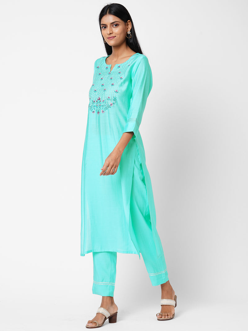 Embroidered Straight Kurta with Pants