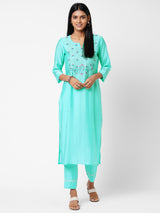 Embroidered Straight Kurta with Pants