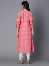 VAMA - Silk blend Pleated kurta with embroidered placket detailing