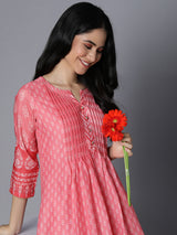 VAMA - Silk blend Pleated kurta with embroidered placket detailing