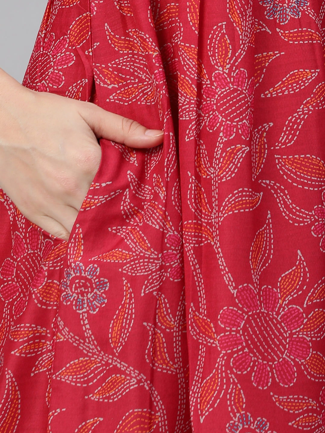 Party Edit - Silk blend Flared kurta with embroidery on neck and gathering detail at waist