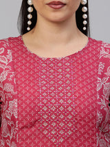 VAMA - A line silk blend kurta with embroidery on neck.