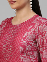 VAMA - A line silk blend kurta with embroidery on neck.