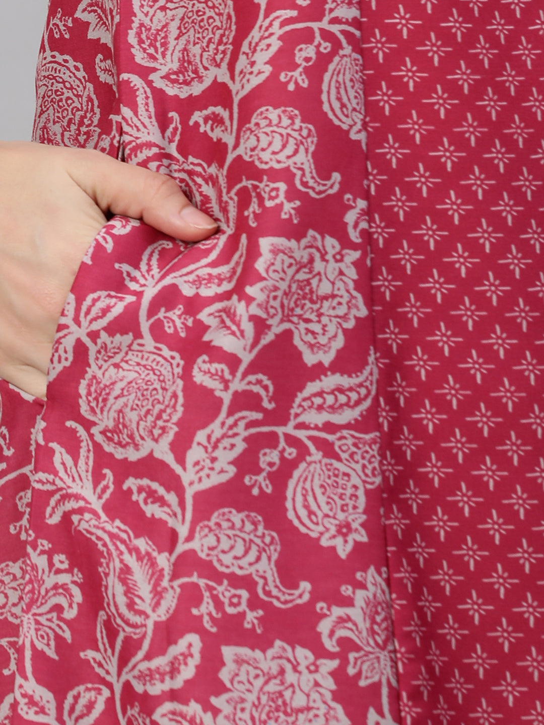 Party Edit- A line silk blend kurta with embroidery on neck