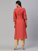 VAMA - A line stand collared kurta with Dori embroidery work on neck