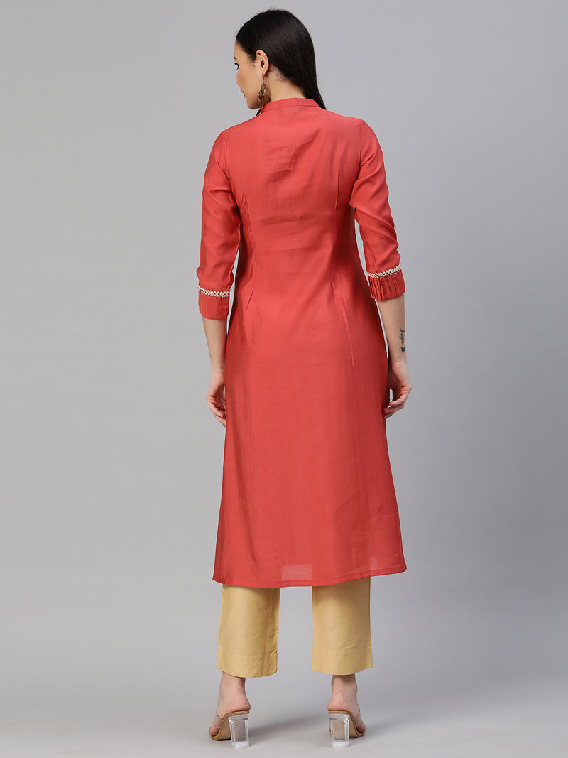 VAMA - A line stand collared kurta with Dori embroidery work on neck