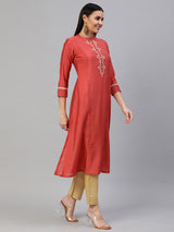 VAMA - A line stand collared kurta with Dori embroidery work on neck