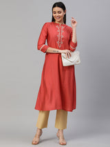 VAMA - A line stand collared kurta with Dori embroidery work on neck