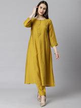 VAMA - A line silk blend kurta with stitch line detailing on princess seam and sleeves