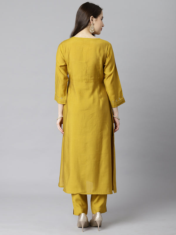 VAMA - A line silk blend kurta with stitch line detailing on princess seam and sleeves