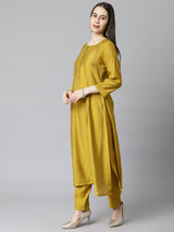 VAMA - A line silk blend kurta with stitch line detailing on princess seam and sleeves