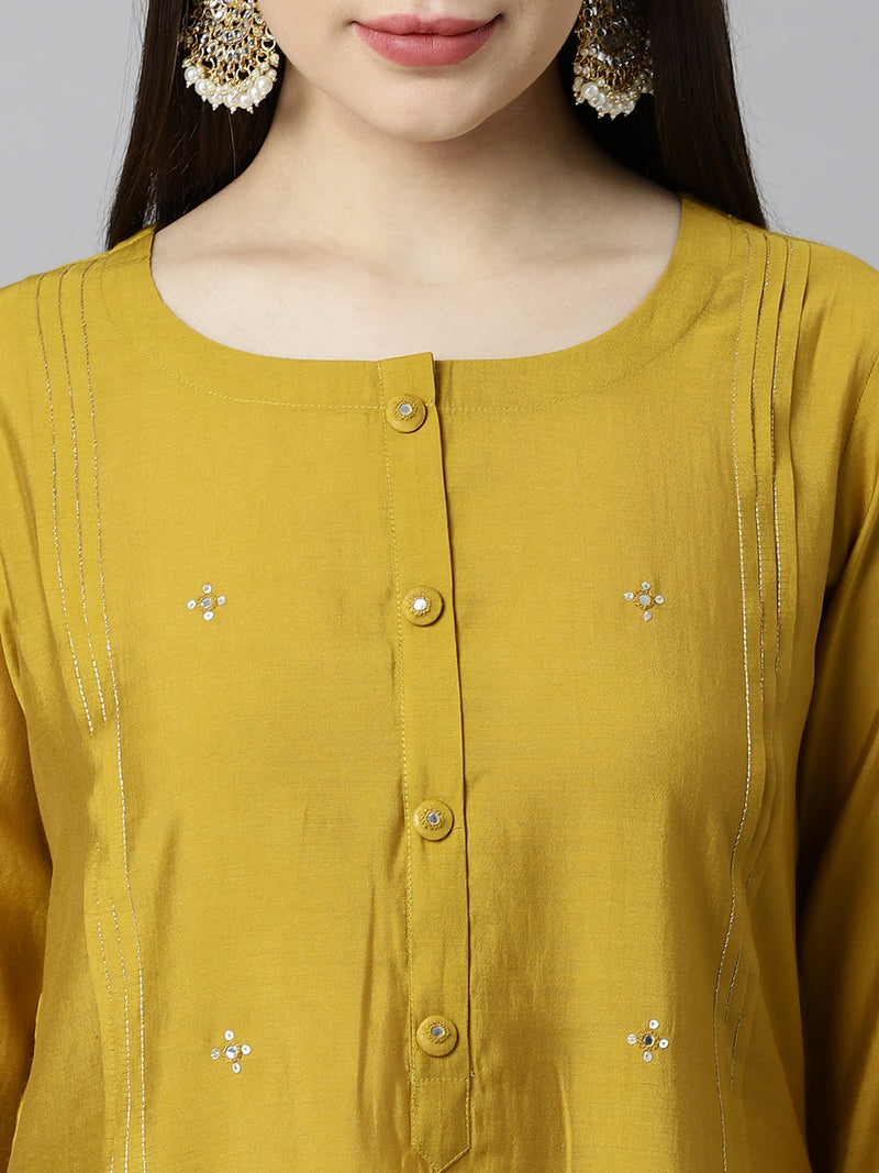 VAMA - A line silk blend kurta with stitch line detailing on princess seam and sleeves