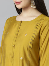 VAMA - A line silk blend kurta with stitch line detailing on princess seam and sleeves