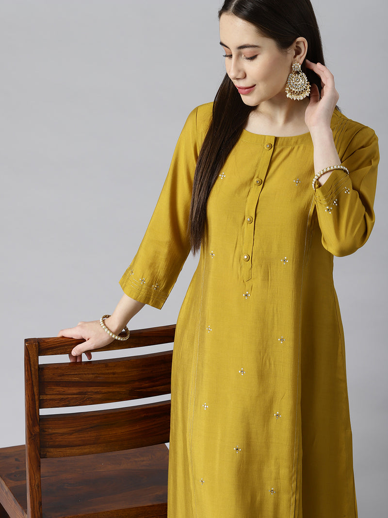 VAMA - A line silk blend kurta with stitch line detailing on princess seam and sleeves