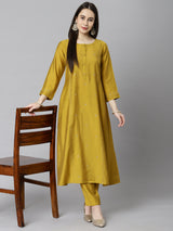 VAMA - A line silk blend kurta with stitch line detailing on princess seam and sleeves