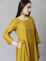 VAMA - A line silk blend kurta with stitch line detailing on princess seam and sleeves