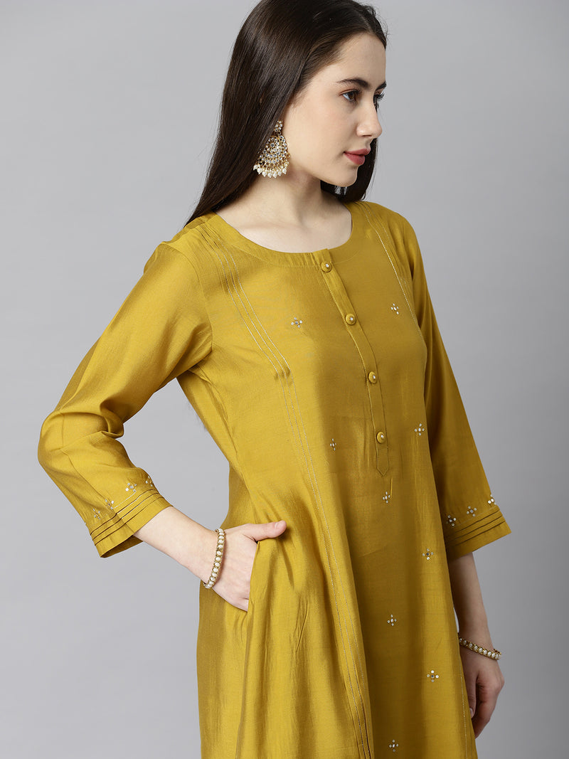 VAMA - A line silk blend kurta with stitch line detailing on princess seam and sleeves