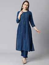 VAMA - A line silk blend kurta with stitch line detailing on princess seam and sleeves