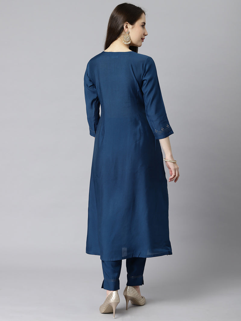 VAMA - A line silk blend kurta with stitch line detailing on princess seam and sleeves