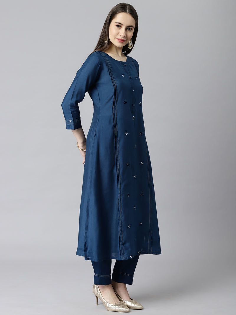 VAMA - A line silk blend kurta with stitch line detailing on princess seam and sleeves